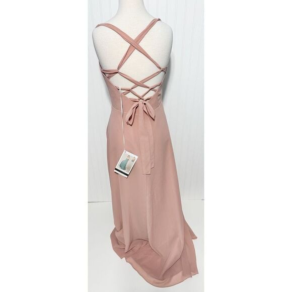 Sorella Vita Classic Lace-Up Back Chiffon Bridesmaid‎ Dress Gown Pink Size 12 - Picture 3 of 14